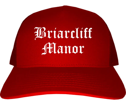 Briarcliff Manor New York NY Old English Mens Trucker Hat Cap Red