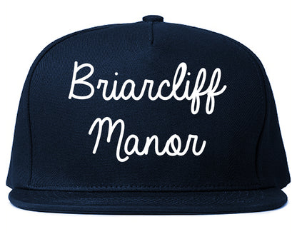 Briarcliff Manor New York NY Script Mens Snapback Hat Navy Blue