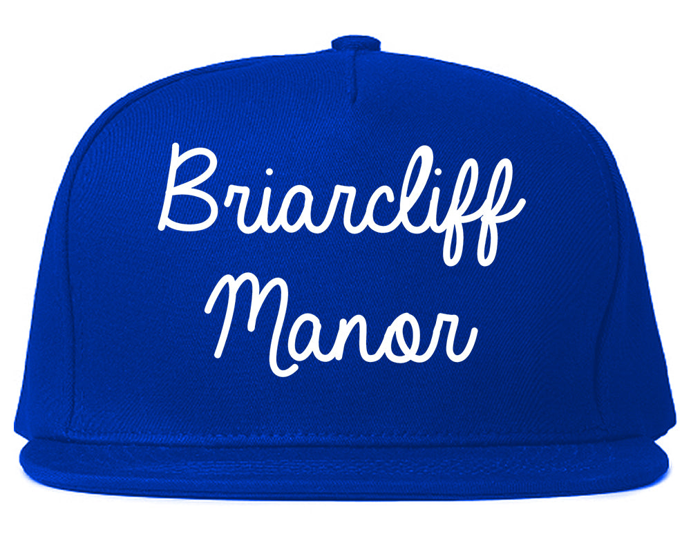 Briarcliff Manor New York NY Script Mens Snapback Hat Royal Blue