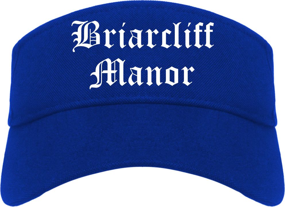 Briarcliff Manor New York NY Old English Mens Visor Cap Hat Royal Blue