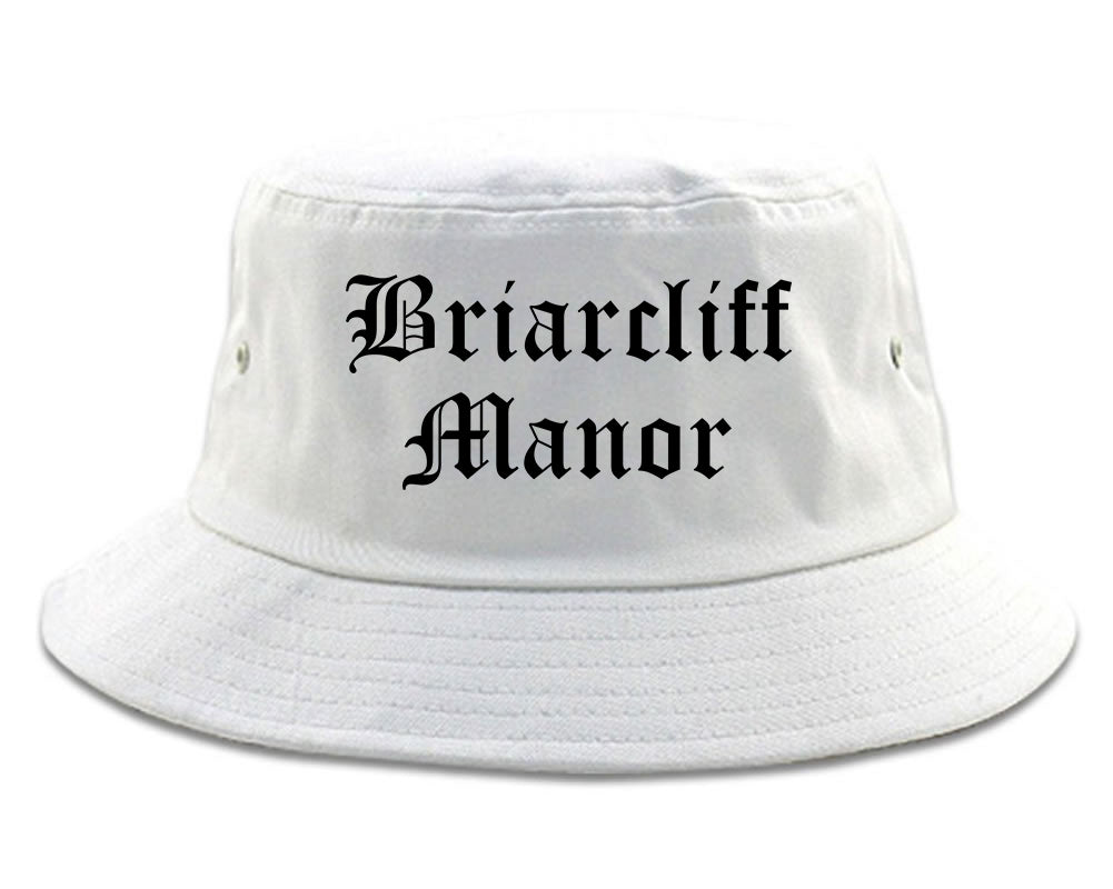 Briarcliff Manor New York NY Old English Mens Bucket Hat White