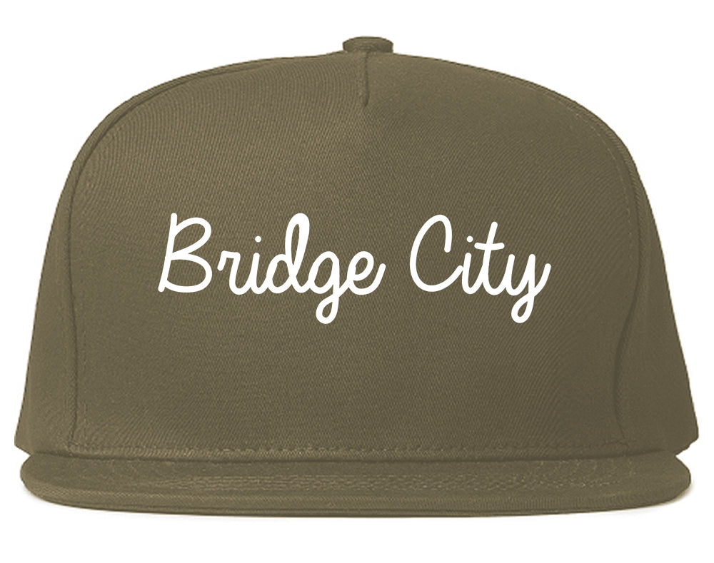 Bridge City Texas TX Script Mens Snapback Hat Grey