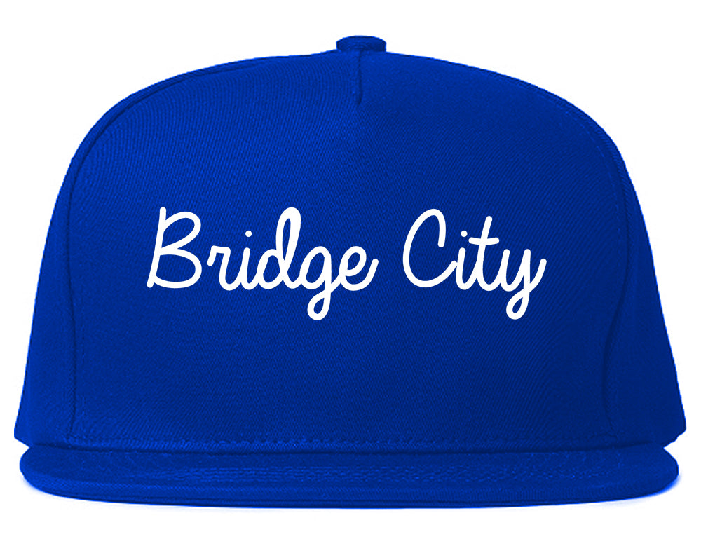 Bridge City Texas TX Script Mens Snapback Hat Royal Blue