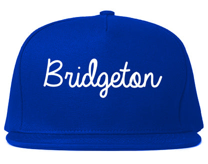 Bridgeton New Jersey NJ Script Mens Snapback Hat Royal Blue