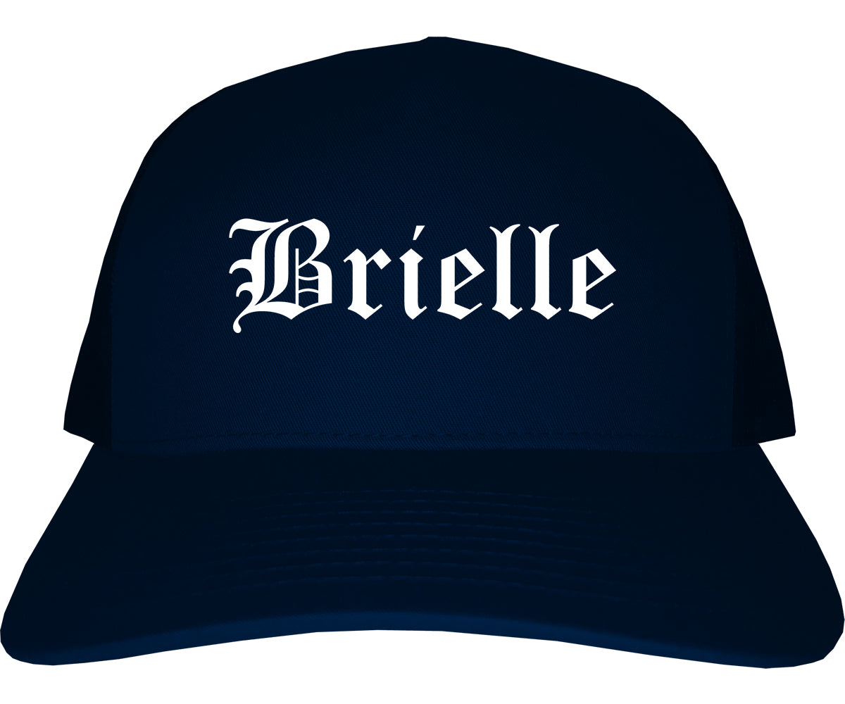 Brielle New Jersey NJ Old English Mens Trucker Hat Cap Navy Blue