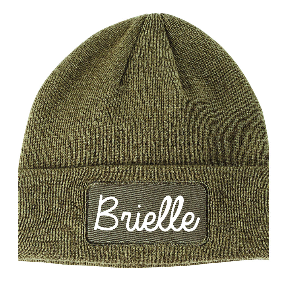 Brielle New Jersey NJ Script Mens Knit Beanie Hat Cap Olive Green