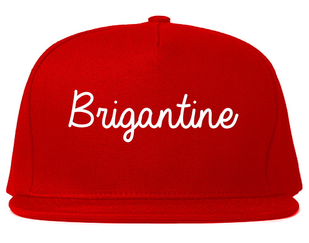 Brigantine New Jersey NJ Script Mens Snapback Hat Red