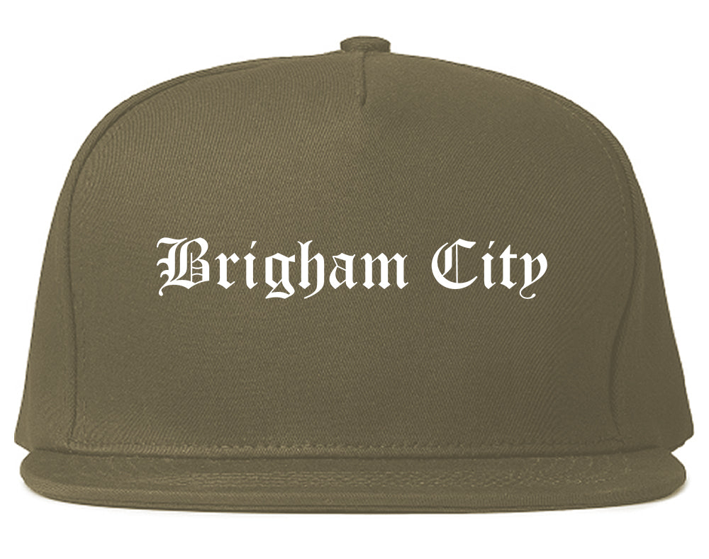 Brigham City Utah UT Old English Mens Snapback Hat Grey