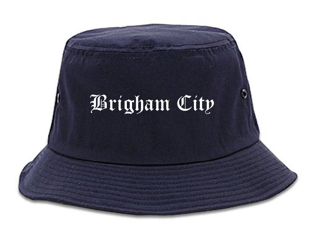 Brigham City Utah UT Old English Mens Bucket Hat Navy Blue