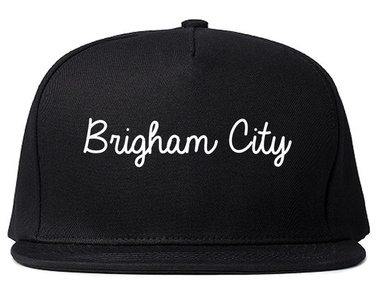 Brigham City Utah UT Script Mens Snapback Hat Black