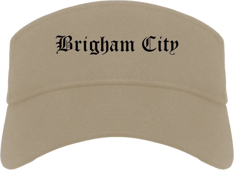 Brigham City Utah UT Old English Mens Visor Cap Hat Khaki