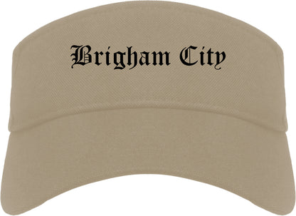 Brigham City Utah UT Old English Mens Visor Cap Hat Khaki