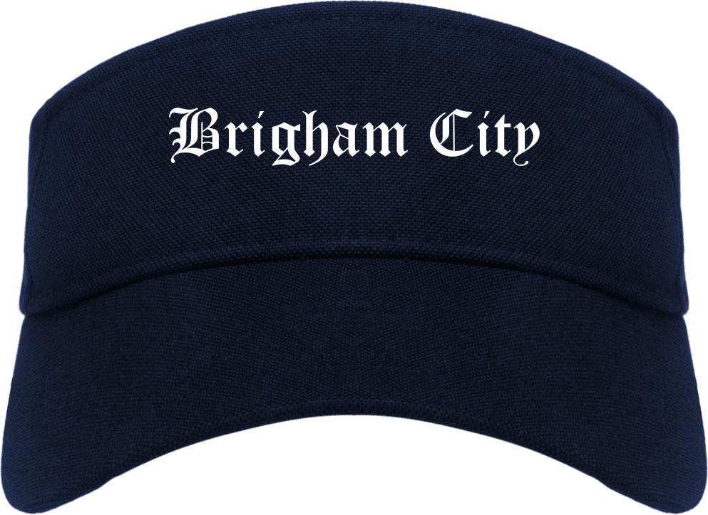 Brigham City Utah UT Old English Mens Visor Cap Hat Navy Blue