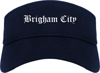 Brigham City Utah UT Old English Mens Visor Cap Hat Navy Blue