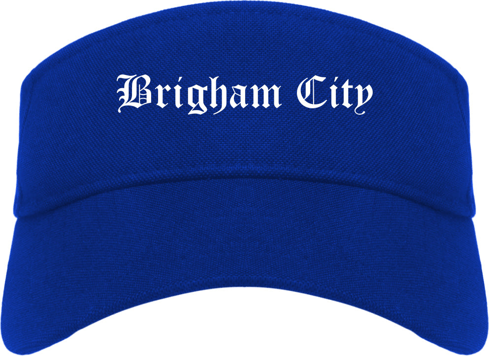 Brigham City Utah UT Old English Mens Visor Cap Hat Royal Blue