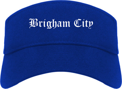 Brigham City Utah UT Old English Mens Visor Cap Hat Royal Blue