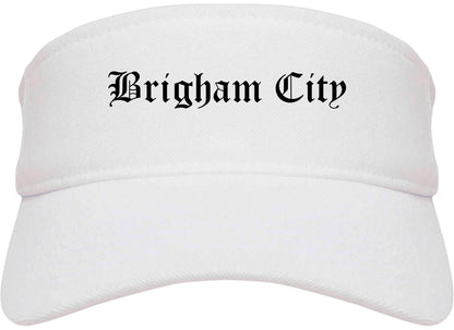 Brigham City Utah UT Old English Mens Visor Cap Hat White