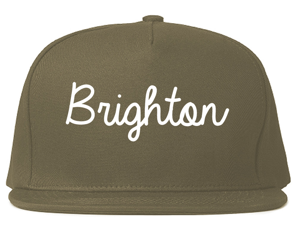 Brighton Michigan MI Script Mens Snapback Hat Grey