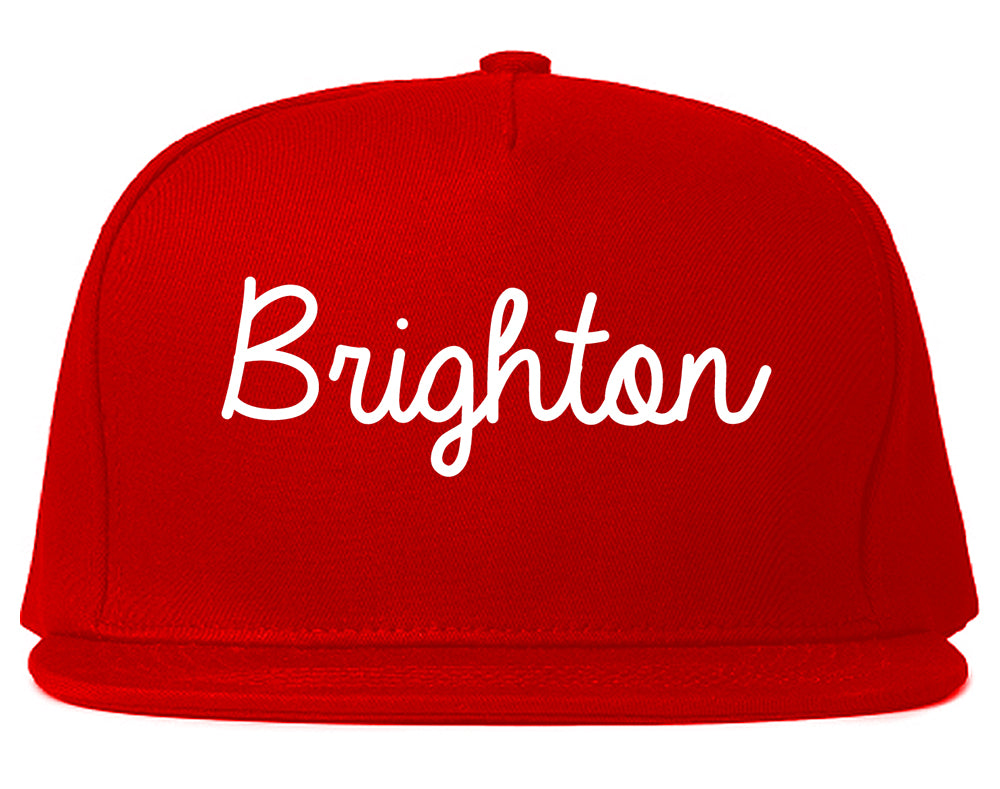 Brighton Michigan MI Script Mens Snapback Hat Red