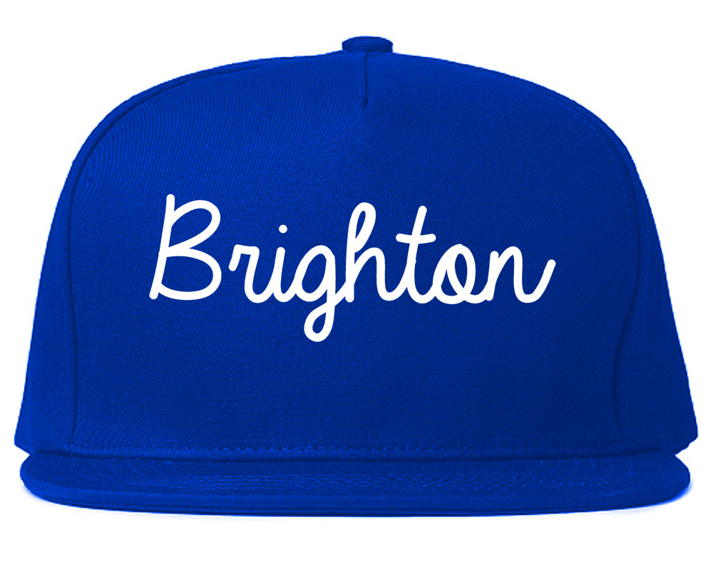 Brighton Michigan MI Script Mens Snapback Hat Royal Blue