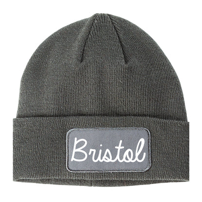 Bristol Tennessee TN Script Mens Knit Beanie Hat Cap Grey