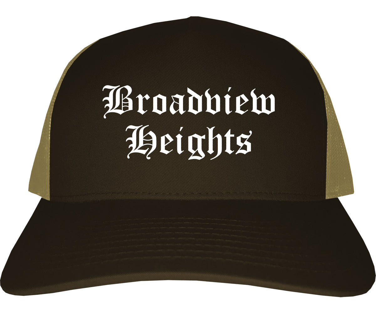 Broadview Heights Ohio OH Old English Mens Trucker Hat Cap Brown