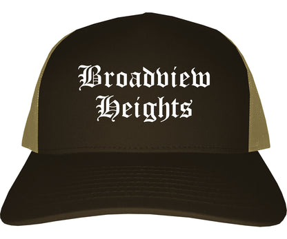 Broadview Heights Ohio OH Old English Mens Trucker Hat Cap Brown
