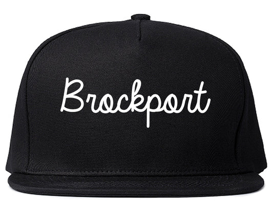 Brockport New York NY Script Mens Snapback Hat Black