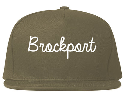 Brockport New York NY Script Mens Snapback Hat Grey