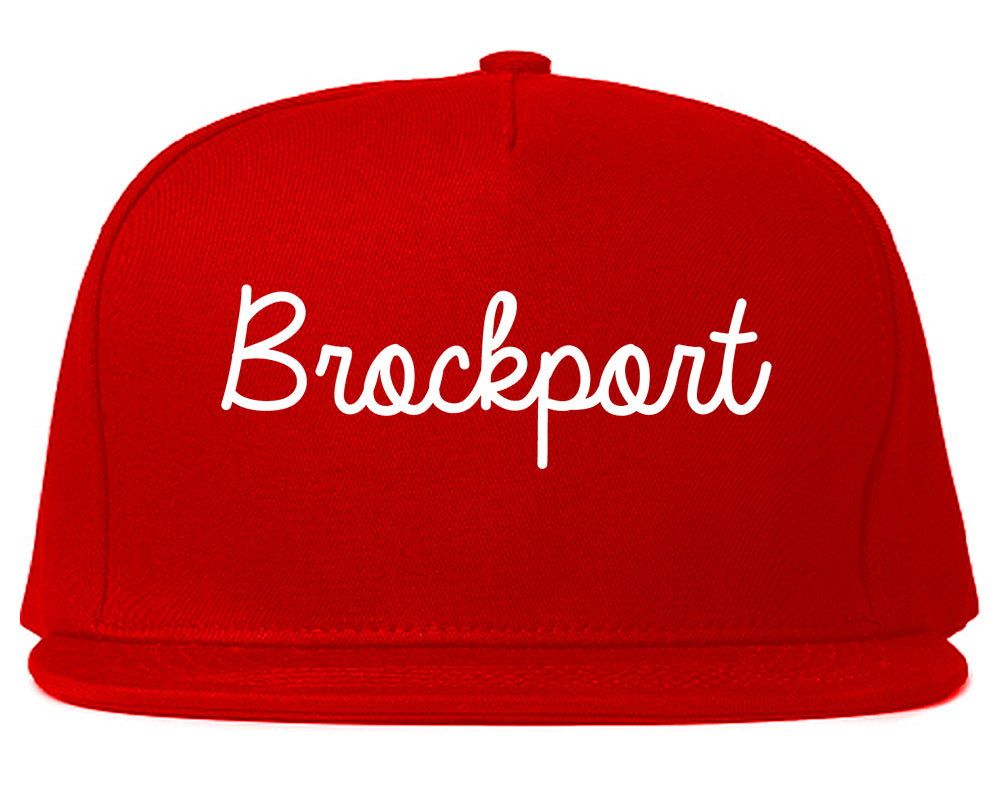 Brockport New York NY Script Mens Snapback Hat Red