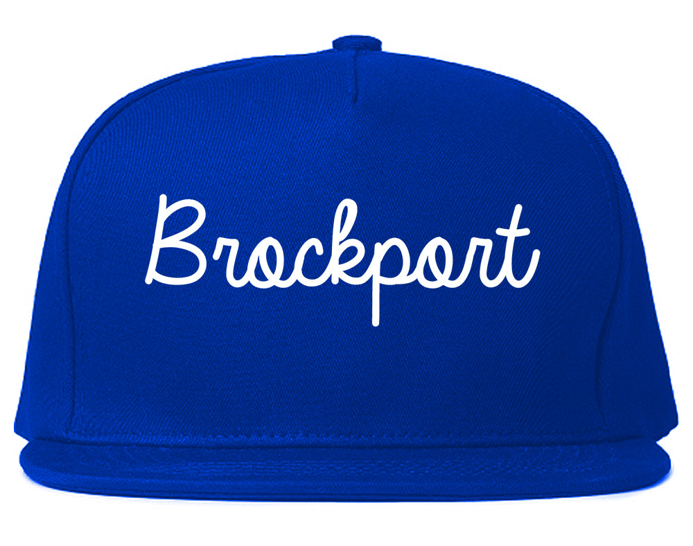 Brockport New York NY Script Mens Snapback Hat Royal Blue