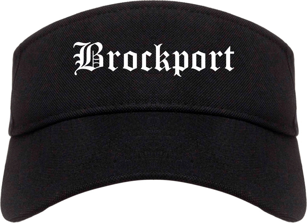 Brockport New York NY Old English Mens Visor Cap Hat Black