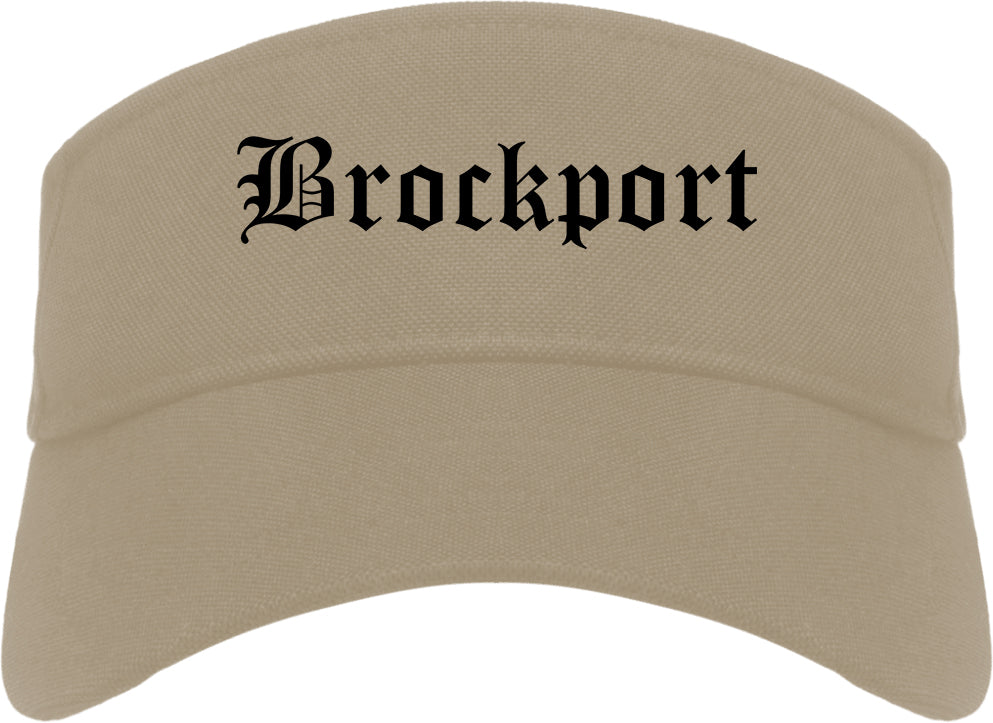 Brockport New York NY Old English Mens Visor Cap Hat Khaki
