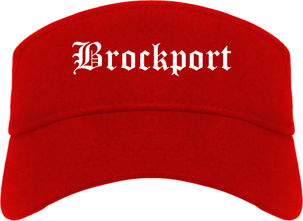 Brockport New York NY Old English Mens Visor Cap Hat Red