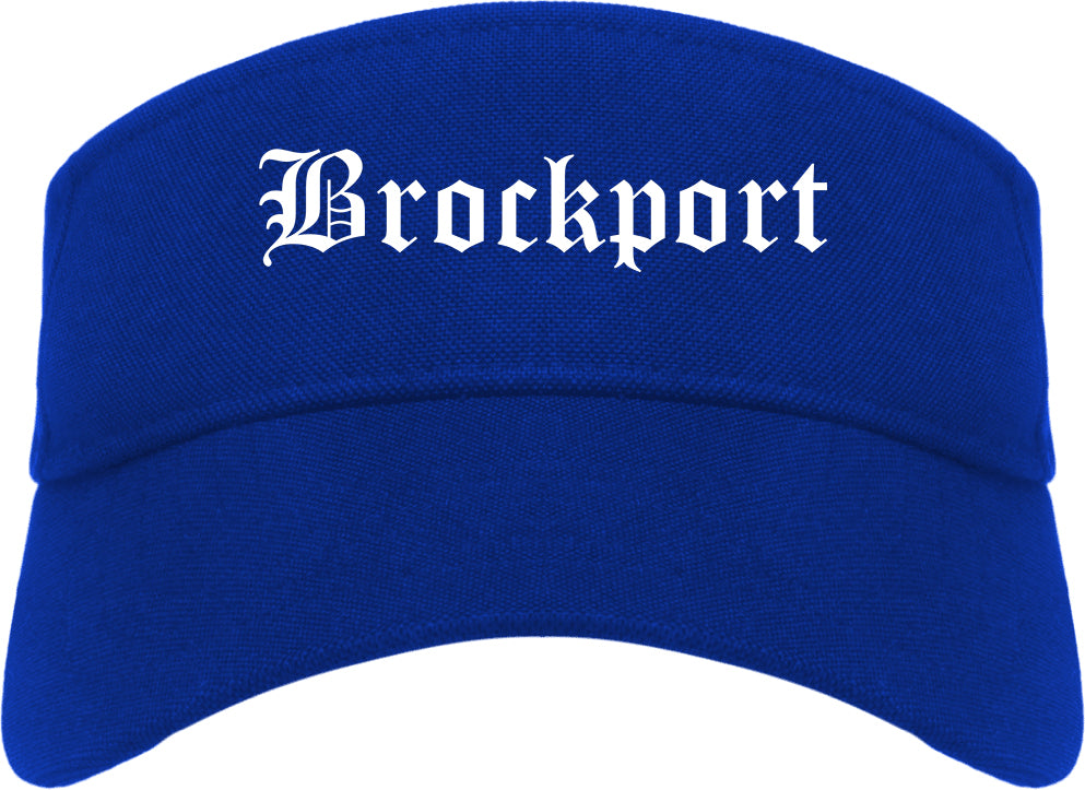 Brockport New York NY Old English Mens Visor Cap Hat Royal Blue
