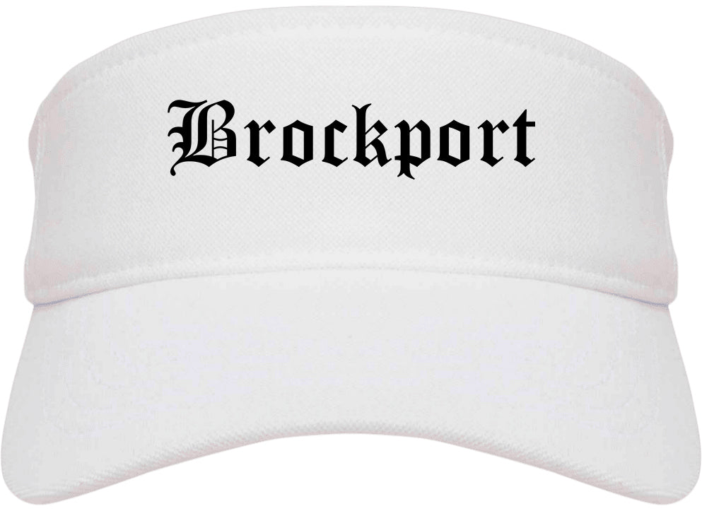 Brockport New York NY Old English Mens Visor Cap Hat White