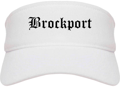Brockport New York NY Old English Mens Visor Cap Hat White
