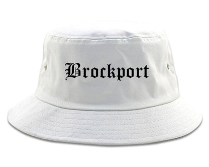 Brockport New York NY Old English Mens Bucket Hat White