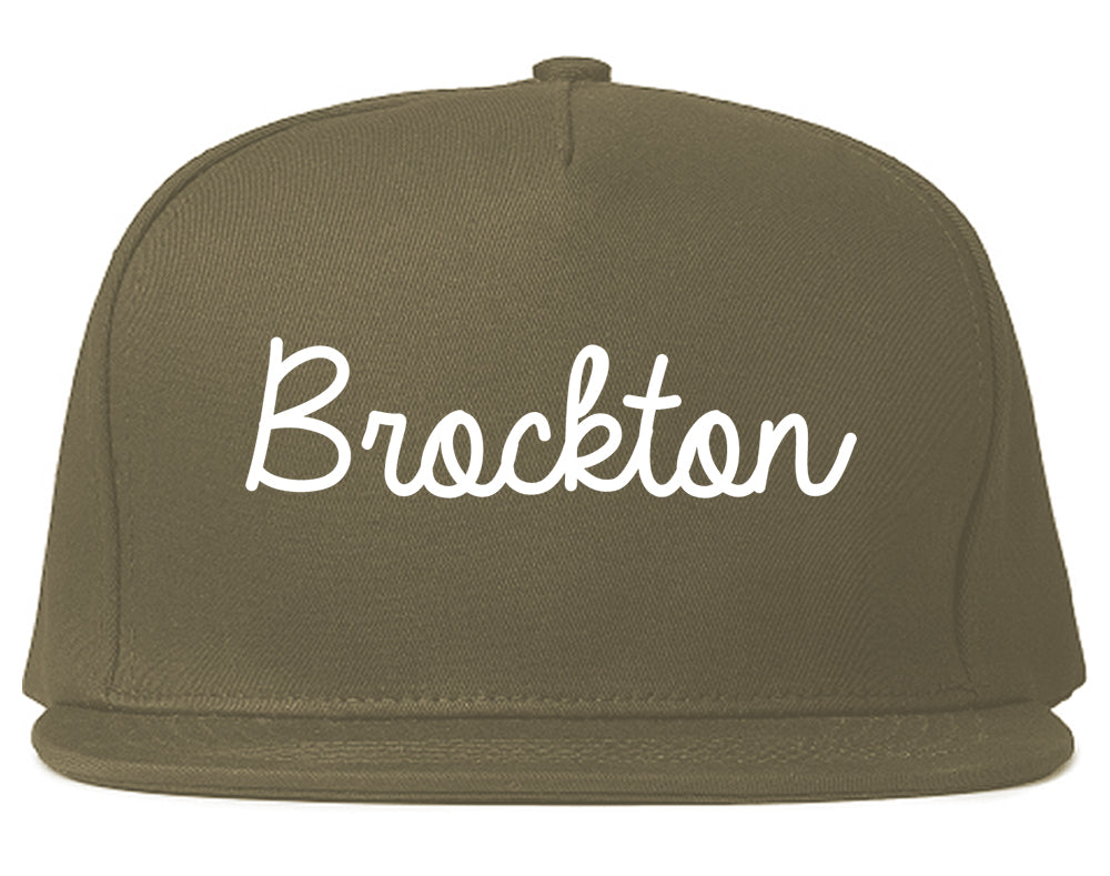Brockton Massachusetts MA Script Mens Snapback Hat Grey