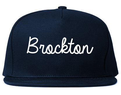 Brockton Massachusetts MA Script Mens Snapback Hat Navy Blue