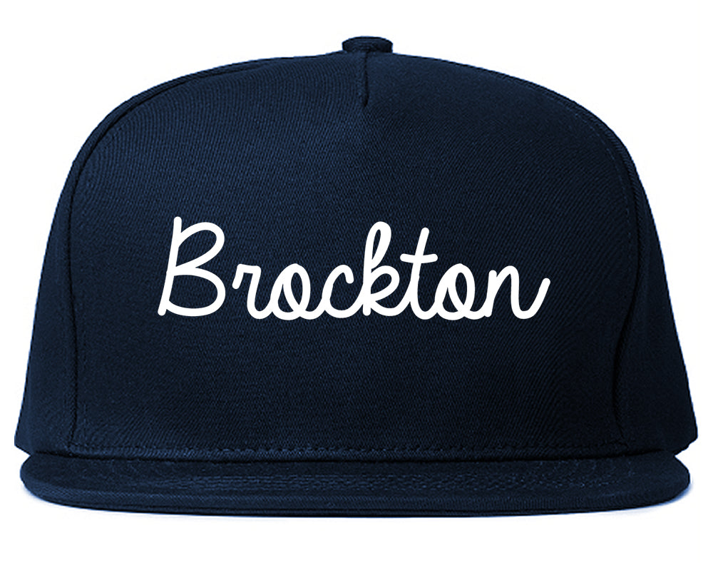 Brockton Massachusetts MA Script Mens Snapback Hat Navy Blue