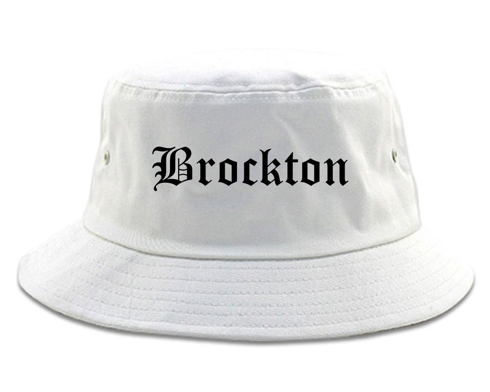 Brockton Massachusetts MA Old English Mens Bucket Hat White