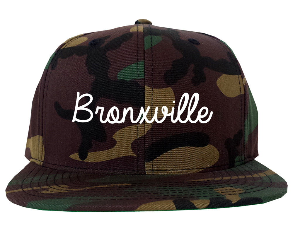 Bronxville New York NY Script Mens Snapback Hat Army Camo