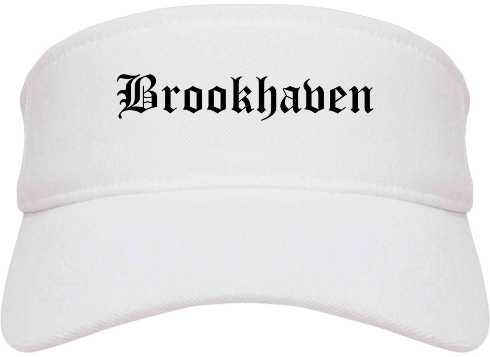 Brookhaven Mississippi MS Old English Mens Visor Cap Hat White