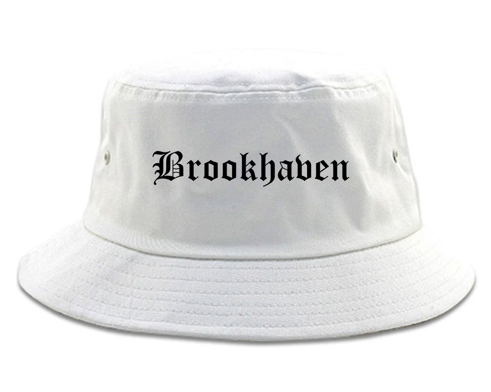 Brookhaven Mississippi MS Old English Mens Bucket Hat White