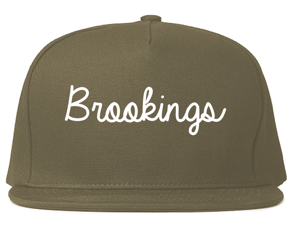 Brookings Oregon OR Script Mens Snapback Hat Grey
