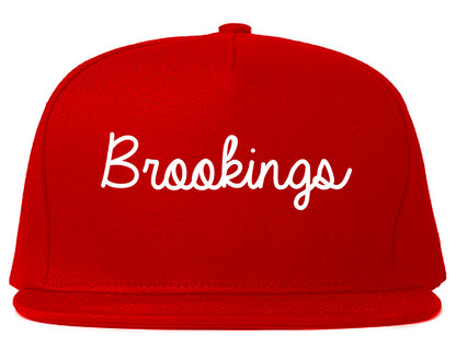 Brookings Oregon OR Script Mens Snapback Hat Red