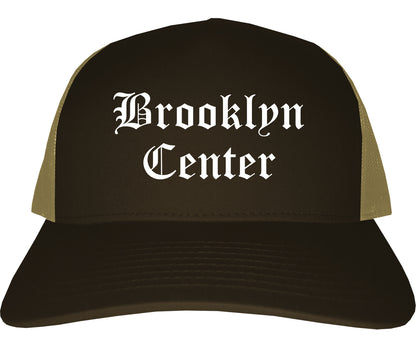 Brooklyn Center Minnesota MN Old English Mens Trucker Hat Cap Brown