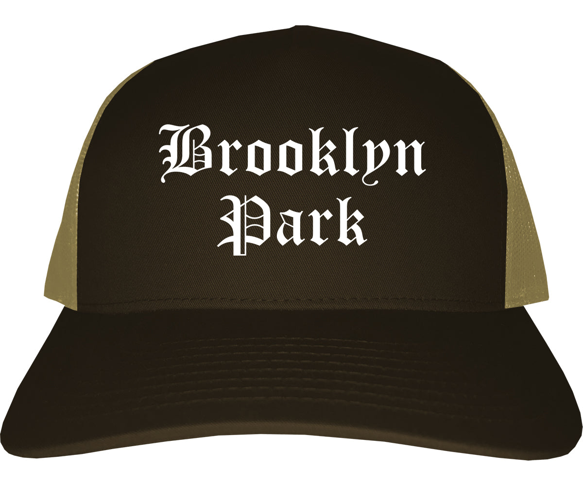 Brooklyn Park Minnesota MN Old English Mens Trucker Hat Cap Brown