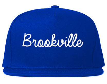 Brookville Ohio OH Script Mens Snapback Hat Royal Blue